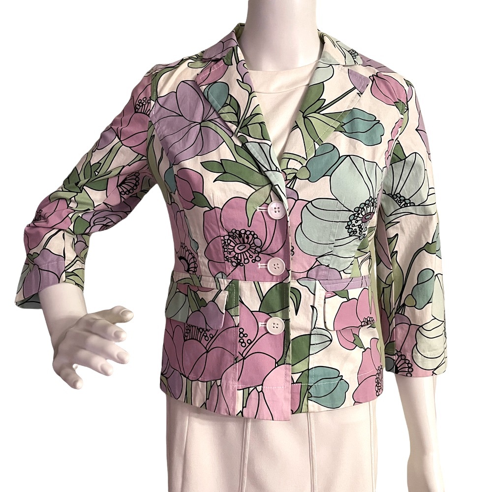 Floral Print Lightweight Cotton Blazer Women Size 2P